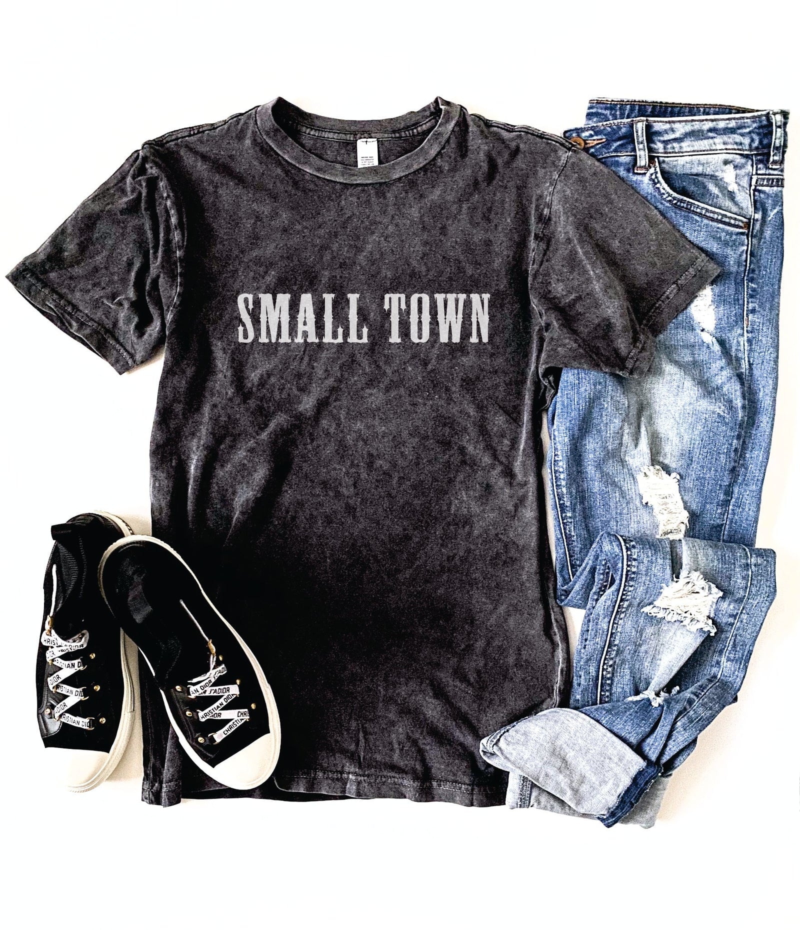 Small town vintage wash tee- customizable! custom Lane seven vintage black tee 
