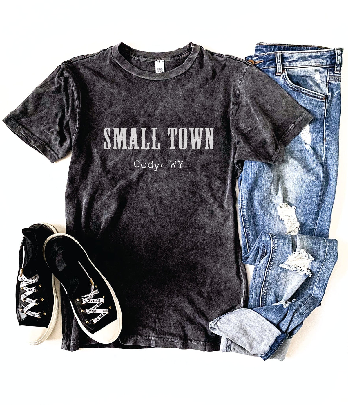 Small town vintage wash tee- customizable! custom Lane seven vintage black tee 