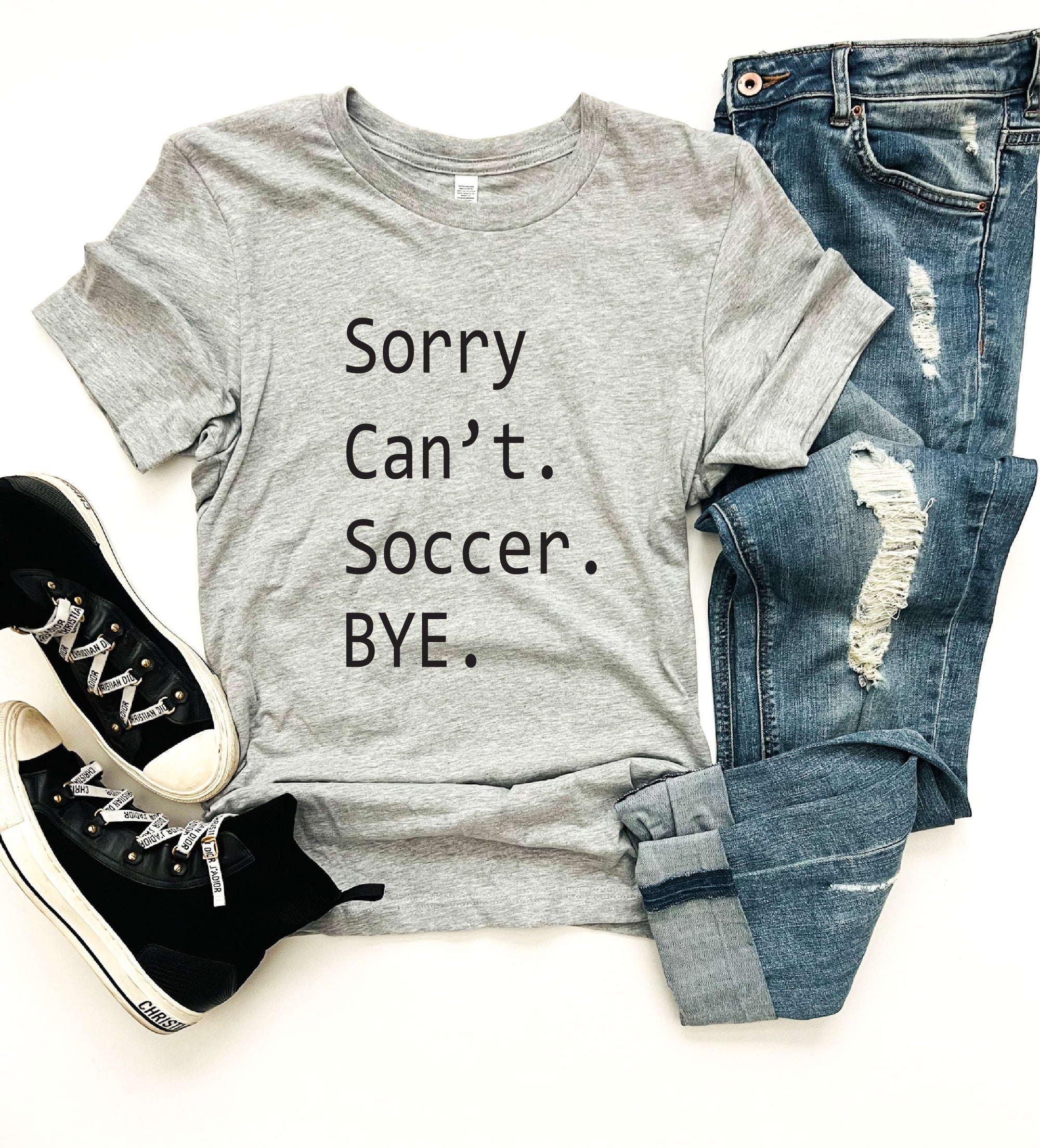 Sorry can't soccer tee Short sleeve sports tee Bella Canvas 3001 athletic Heather 