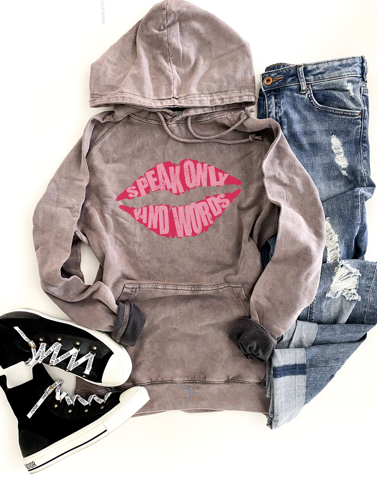 Speak only kind words vintage wash hoodie Inspirational hoodie Lane seven vintage hoodie XS Vintage zinc 
