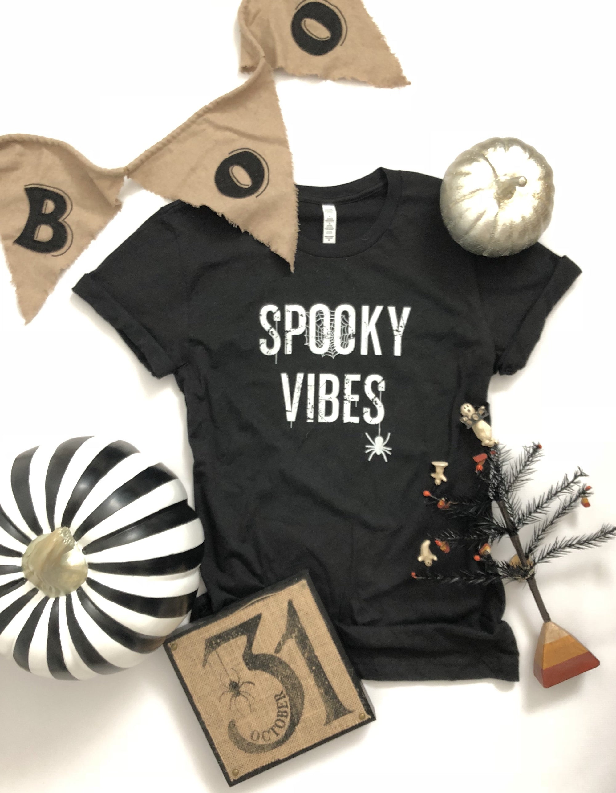 Spooky vibes kids tee Kids short sleeve halloween tee Bella canvas 3001y black 