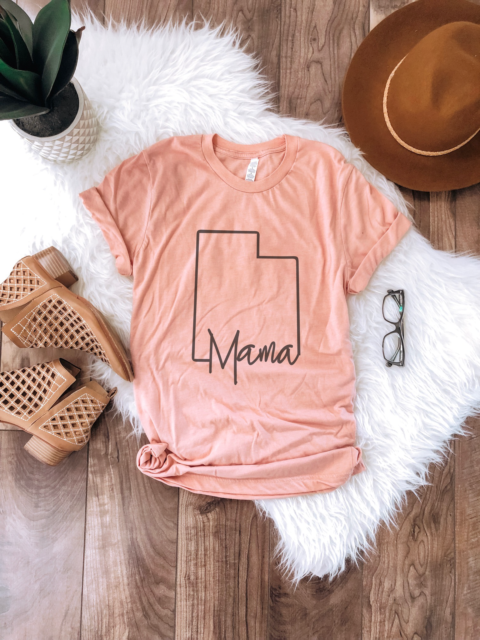State mama tee- M-N State mama tee Bella Canvas 3001 heather peach 