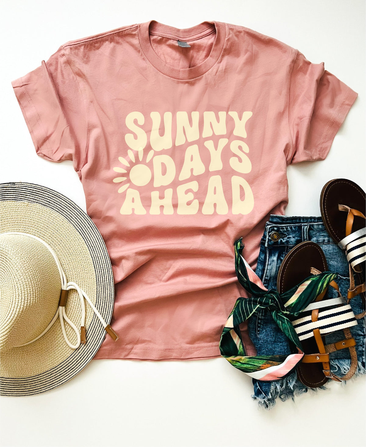 Sunny days ahead tee Short sleeve summer tee Bella Canvas 3001 XS Desert pink 