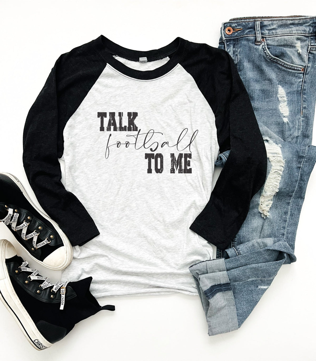 Talk football to me 3/4 sleeve tee Football collection Next level 6051 heather black/heather white 