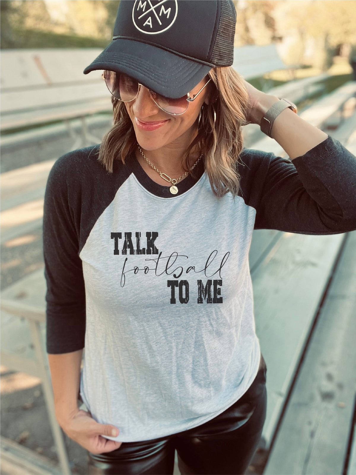 Talk football to me 3/4 sleeve tee Football collection Next level 6051 heather black/heather white 
