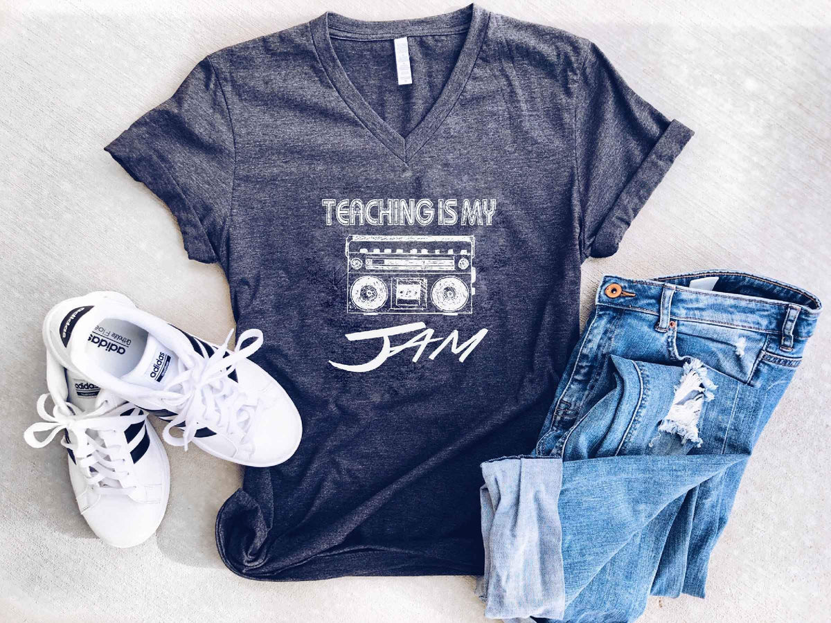 Teaching is my jam tee Short sleeve teacher tee Bella canvas 3005 dark heather grey 