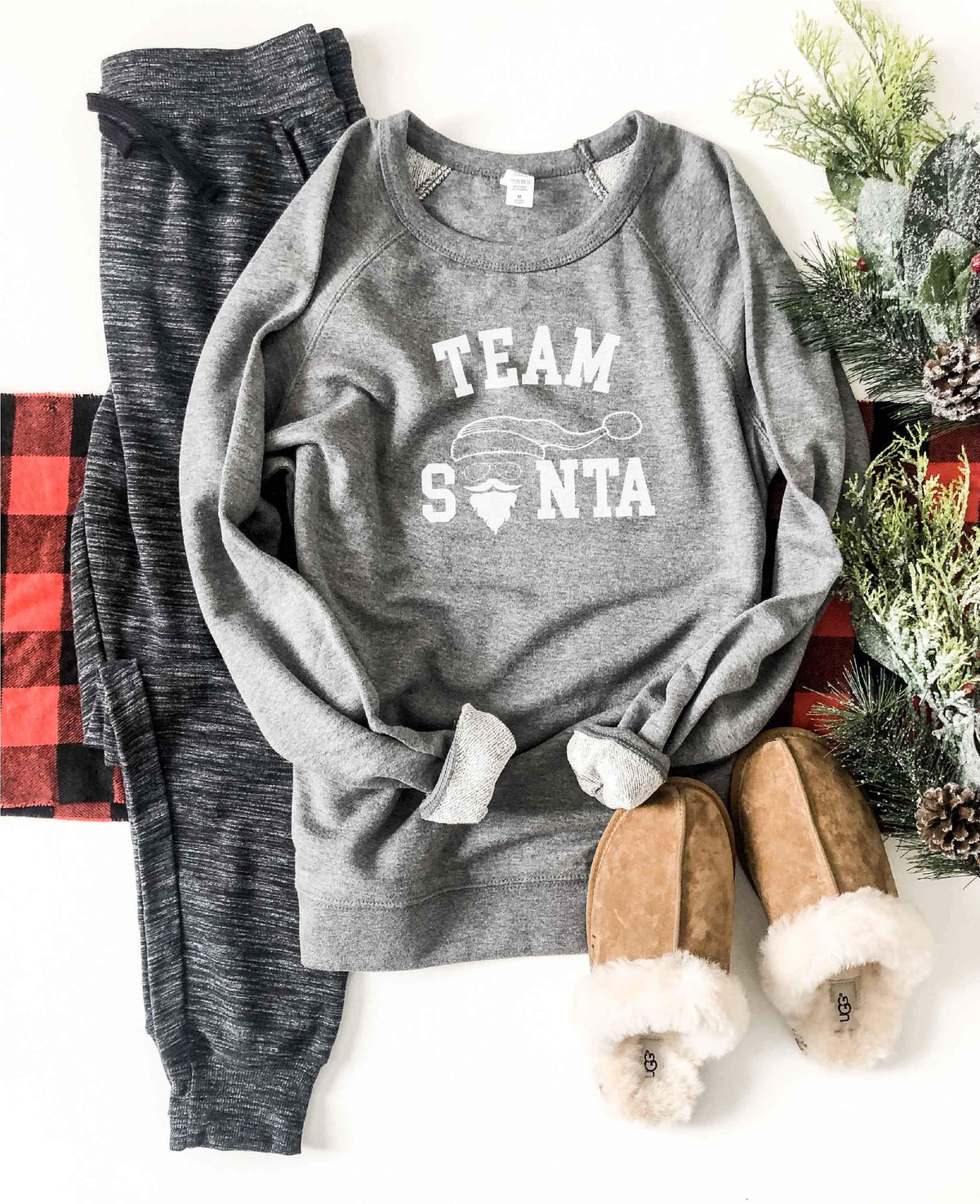 Team Santa french terry raglan sweatshirt Holiday French Terry raglan Lane seven French Terry raglan XS Heather grey 