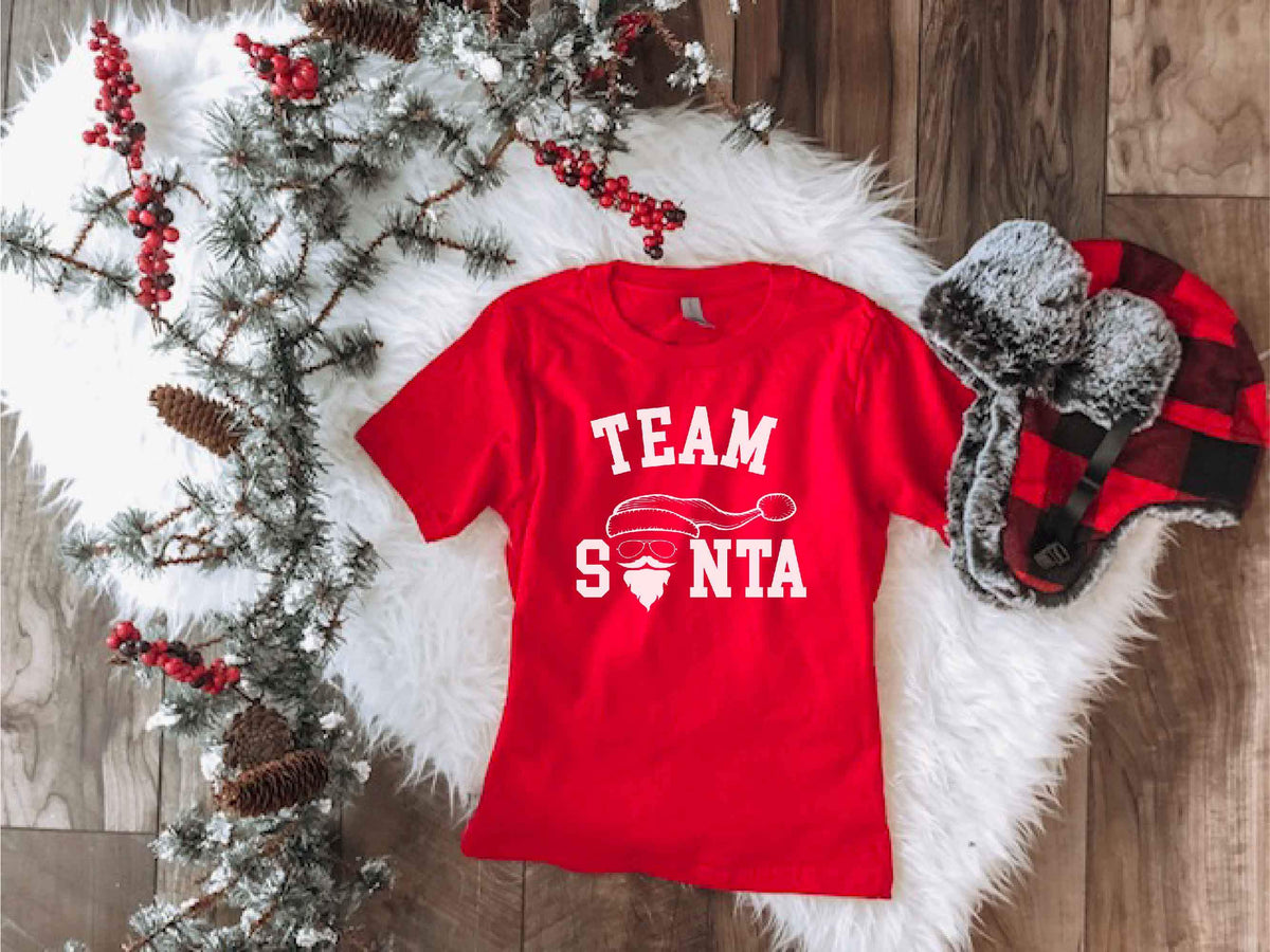 Team Santa kids tee Kids short sleeve holiday tee Next level 3310 red 