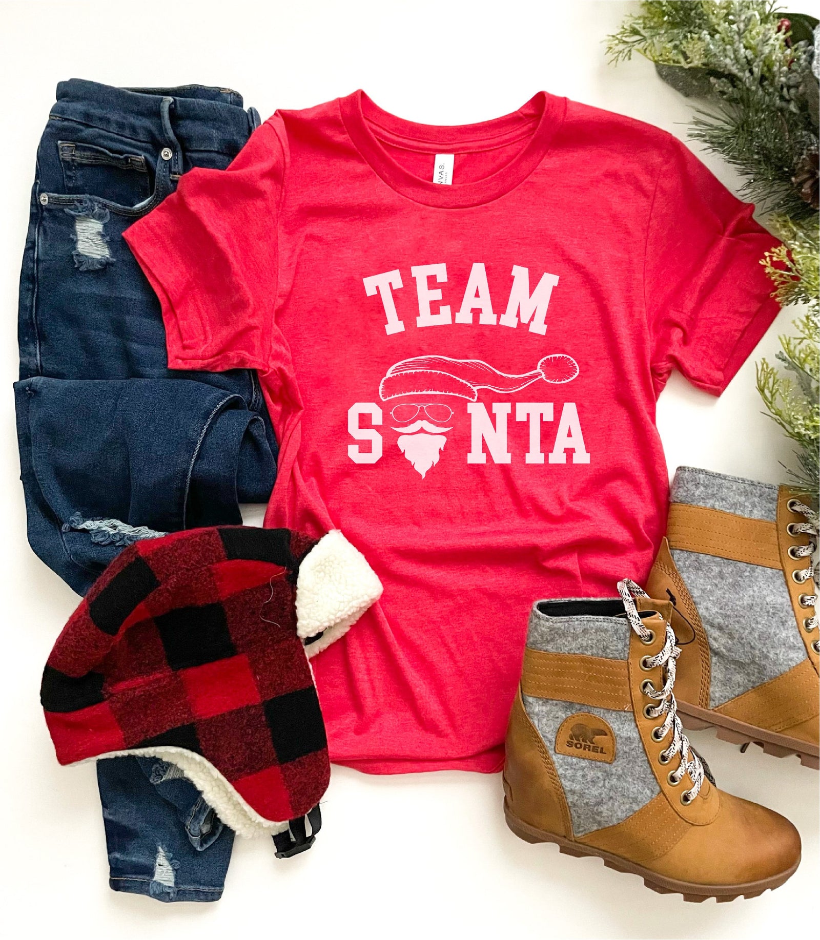 Team Santa tee Short sleeve holiday tee Bella Canvas 3001 red 