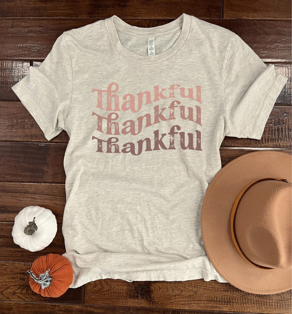 Thankful multi tee Thanksgiving collection Bella canvas 3001 oatmeal 