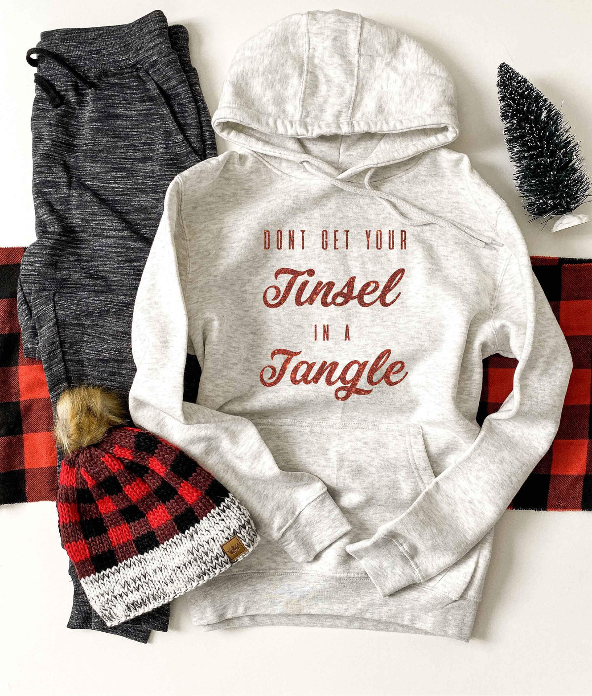 Tinsel in a tangle hoodie Holiday hoodie Lane seven unisex hoodie oatmeal 