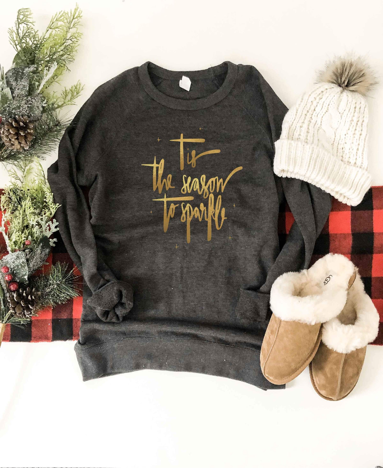 Tis the season french terry raglan sweatshirt Holiday French Terry raglan Cotton heritage and lane seven French Terry raglan XS Black 
