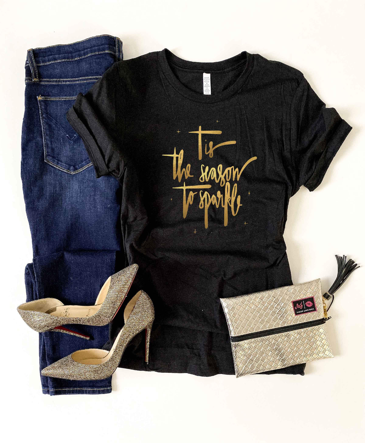 Tis the season to sparkle tee Short sleeve holiday tee Bella Canvas 3001 XS Black 