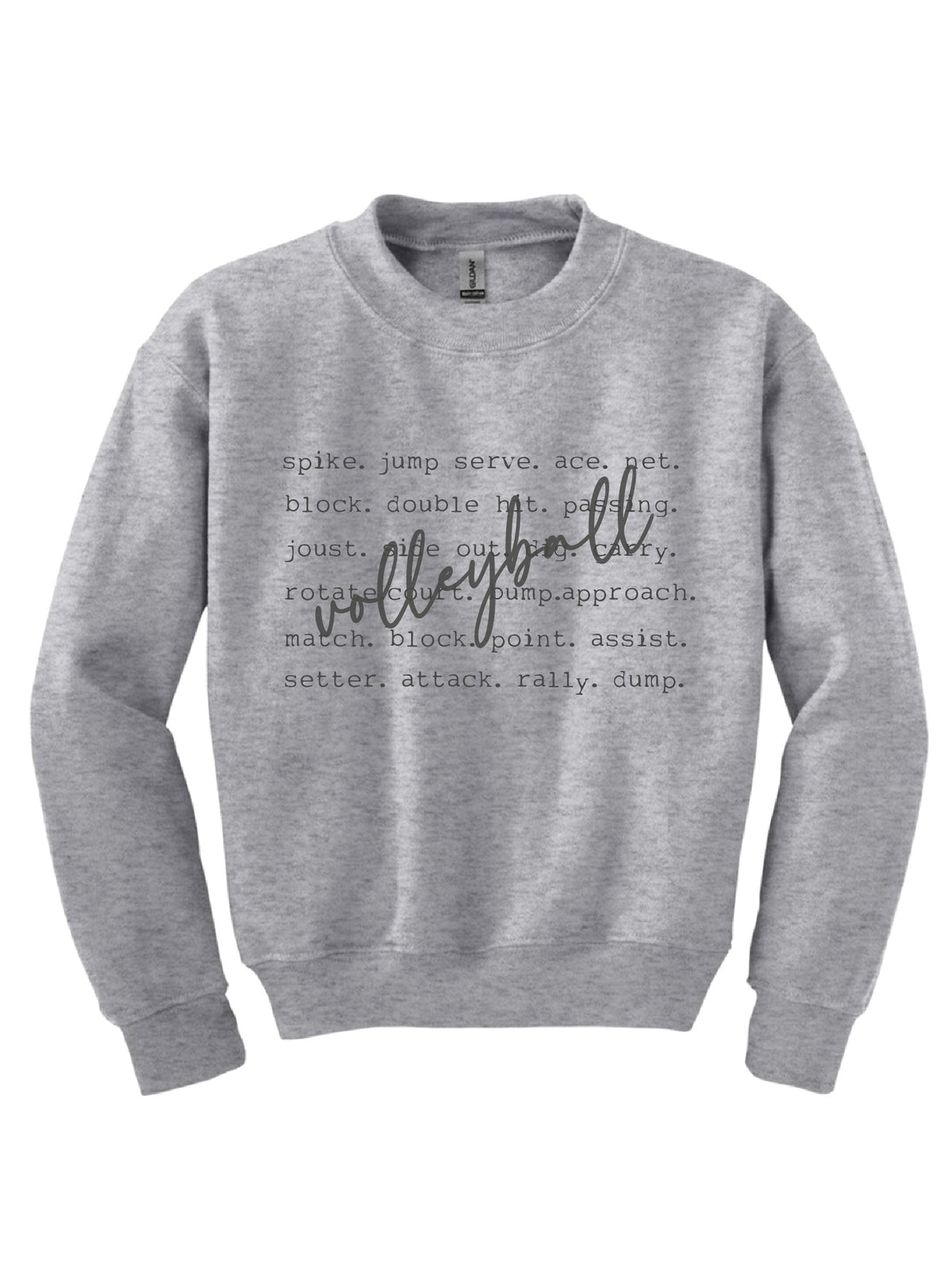 Volleyball words youth sweatshirt Sports collection Gildan 18000B youth fleece 