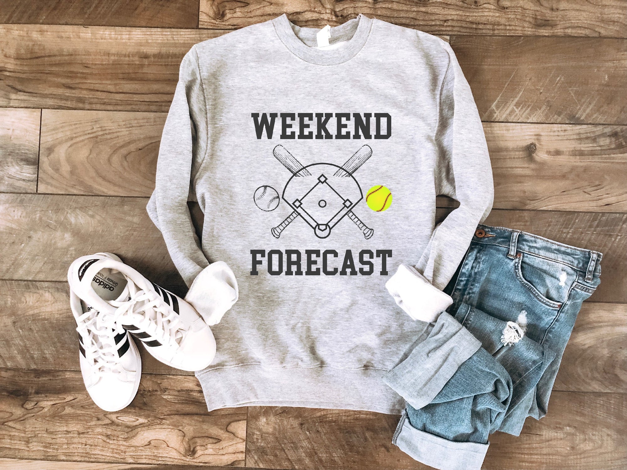 Weekend forecast baseball/softball basic sweatshirt Basketball sweatshirt Gildan 18000 sweatshirt 