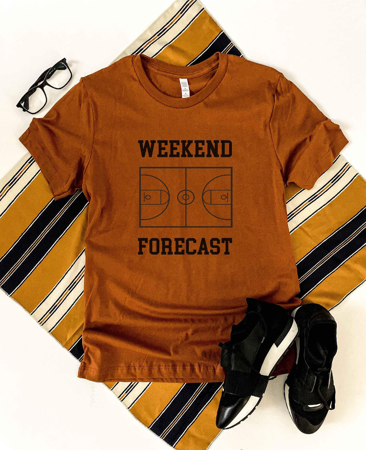 Weekend Forecast basketball tee Short sleeve basketball tee Bella canvas and Next Level XS Autumn 