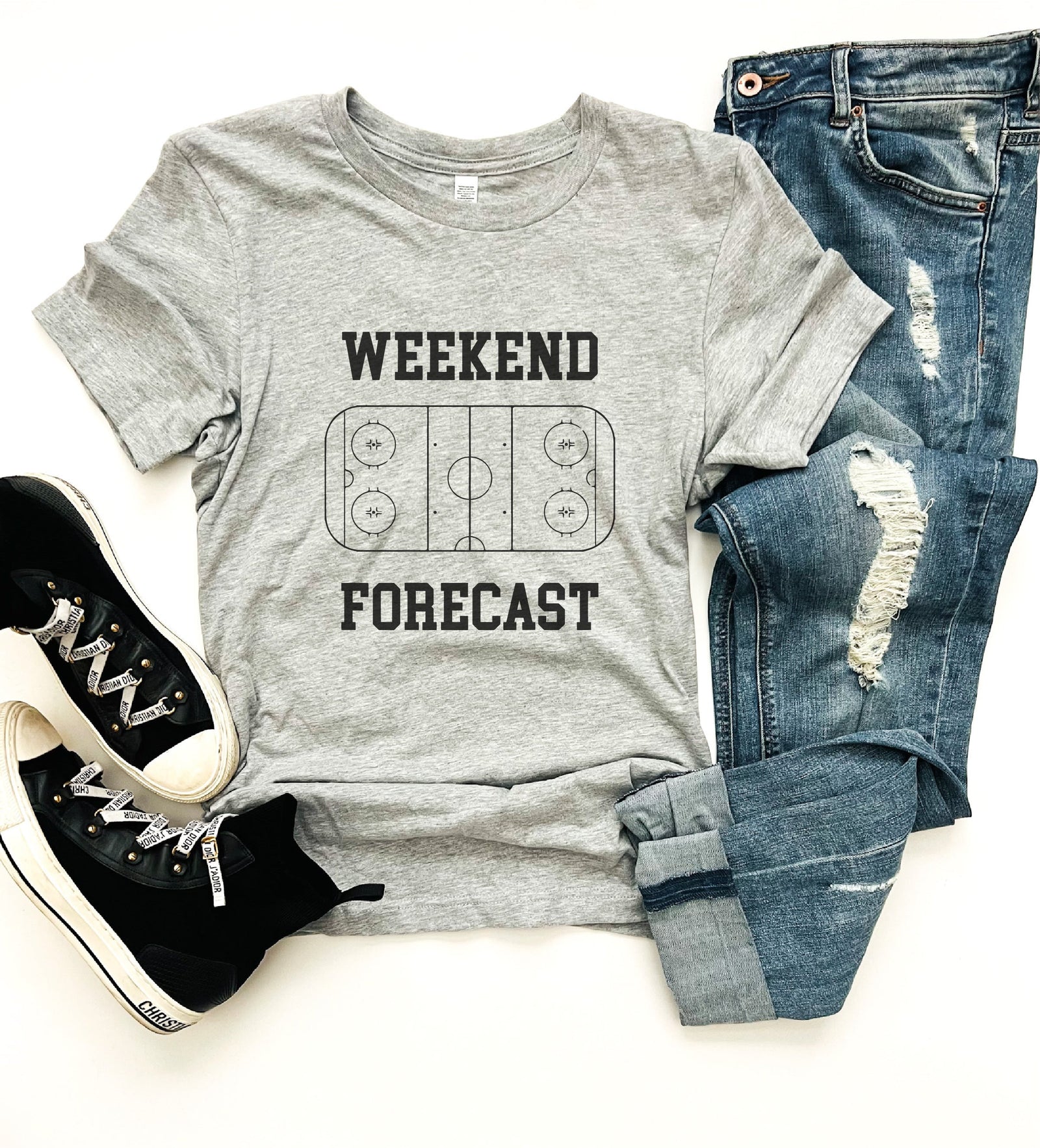 Weekend Forecast hockey tee Short sleeve hockey tee Bella canvas and Next Level 