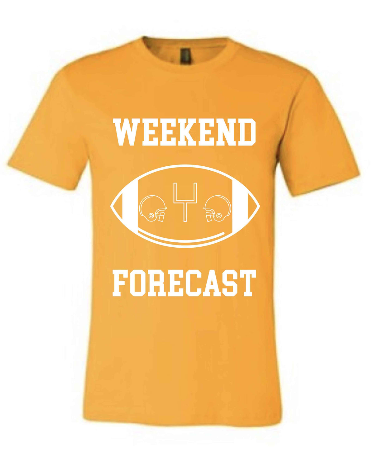 Weekend Forecast Short sleeve football tee Bella canvas and Next Level S Gold 