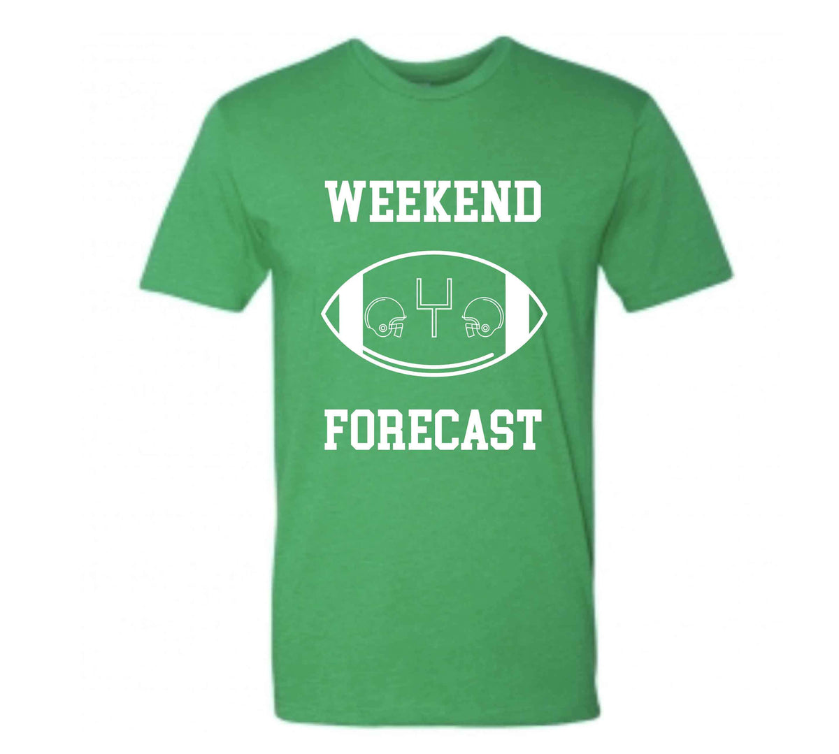 Weekend Forecast Short sleeve football tee Bella canvas and Next Level S Kelly Green 