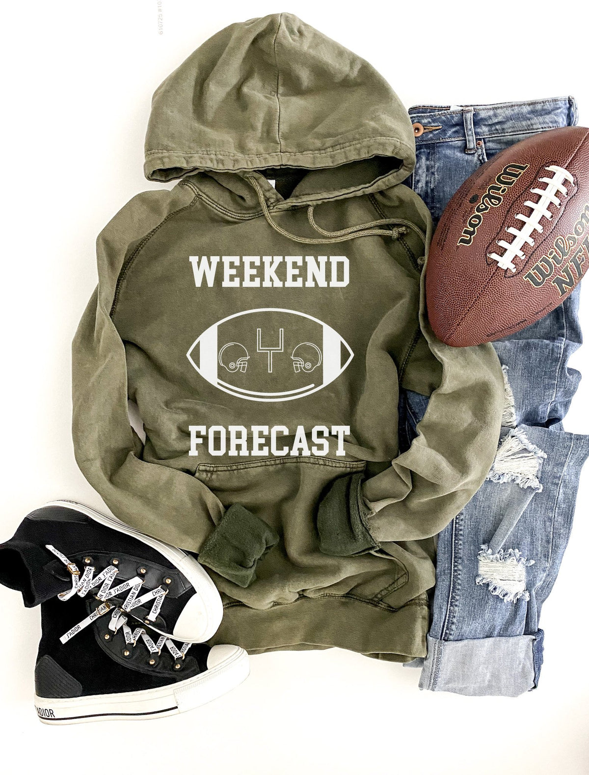 Weekend forecast unisex vintage wash hoodie Football hoodie Lane Seven vintage hoodie XS Vintage olive 