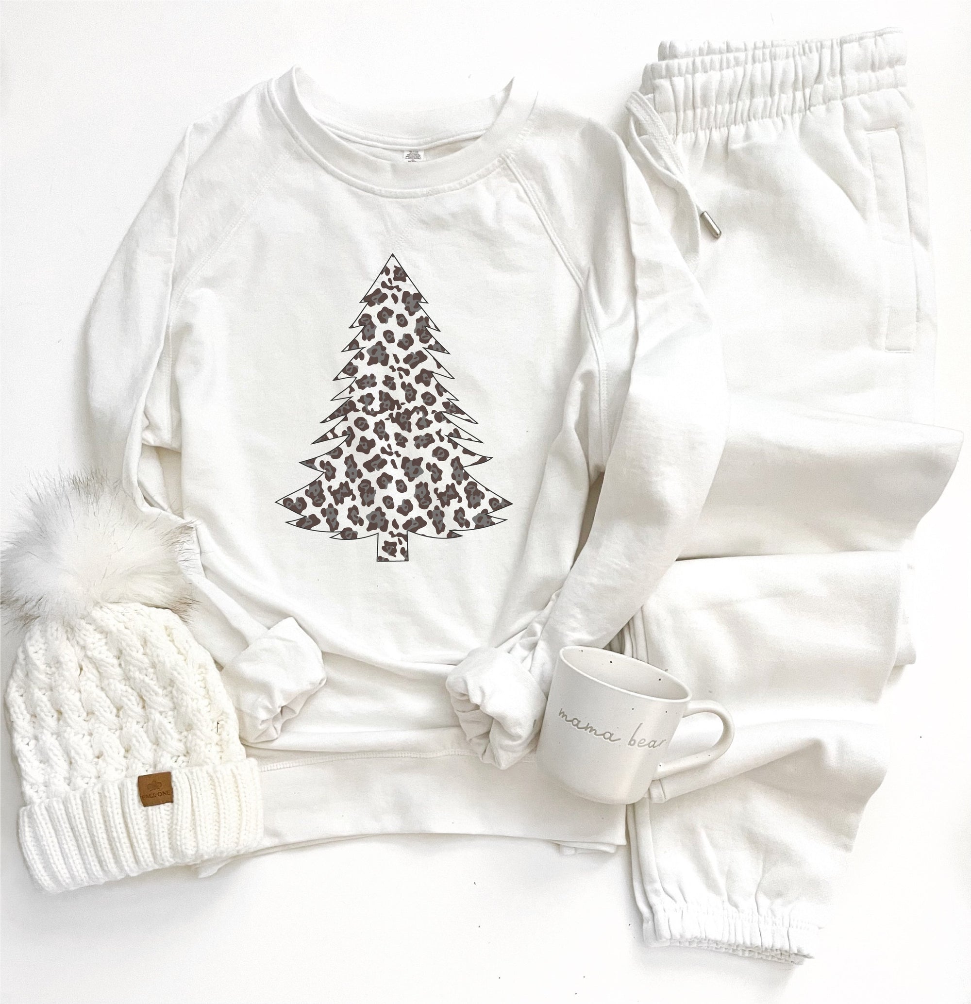 White leopard Christmas tree french terry raglan Holiday French Terry raglan Independent trading ss1000c 