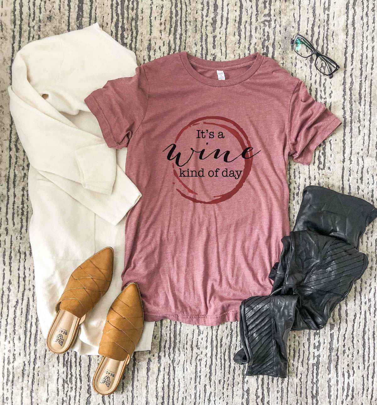 Wine kind of day tee Short sleeve fall tee Bella Canvas 3001 heather mauve 