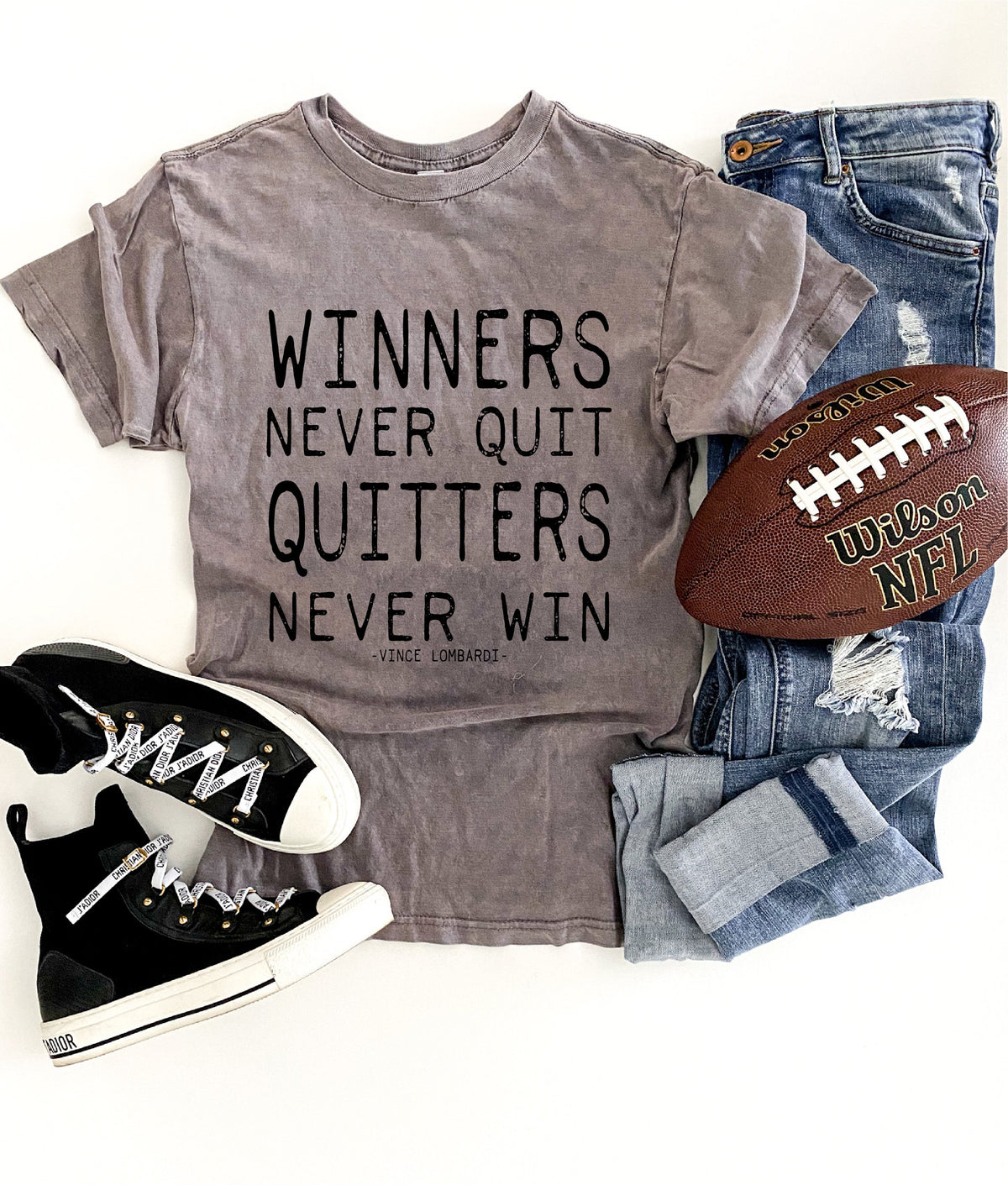 Winners never quit unisex vintage wash tee Short sleeve football tee Lane seven vintage wash tee XS Vintage zinc 